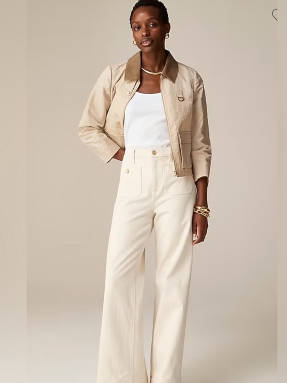 J. Crew Cream Sailor Wide-Leg Denim Jeans with Gold Buttons